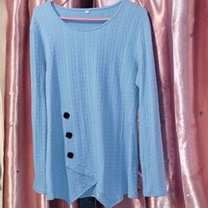 Blue Long Sleeve Top with Black Buttons